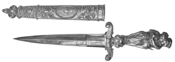 Silver medieval dagger and sheath
